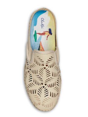 OluKai Kaula Olu Ili Leather Laser-Cut Espadrille Slid-On Mule Tapa